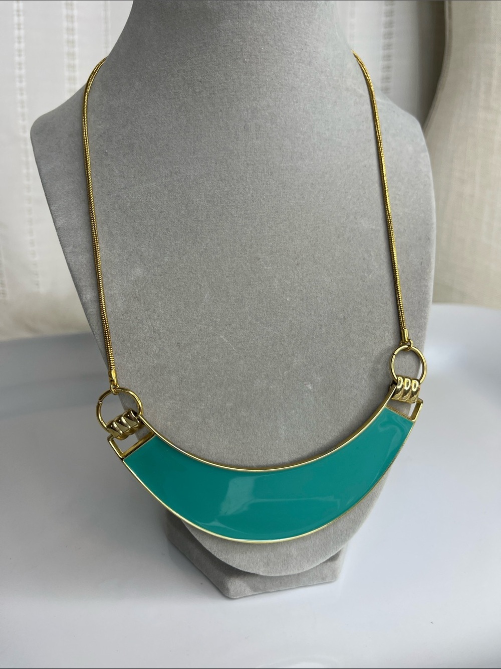 Robert Rose Gold-Tone Teal Crescent Necklace